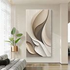 Modern living room with abstract wall art and a plant