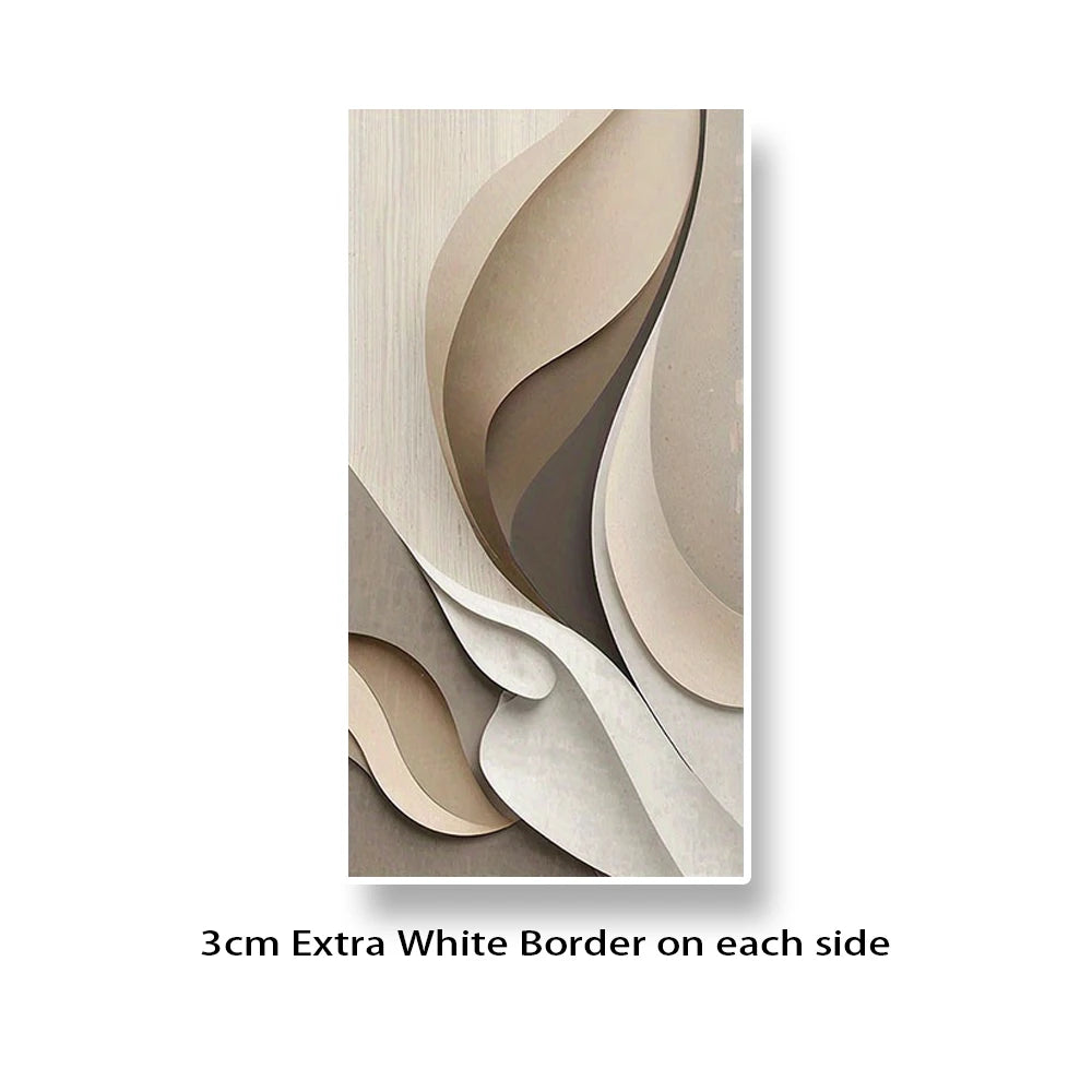 Abstract wall art with wavy patterns in neutral colors on a white background