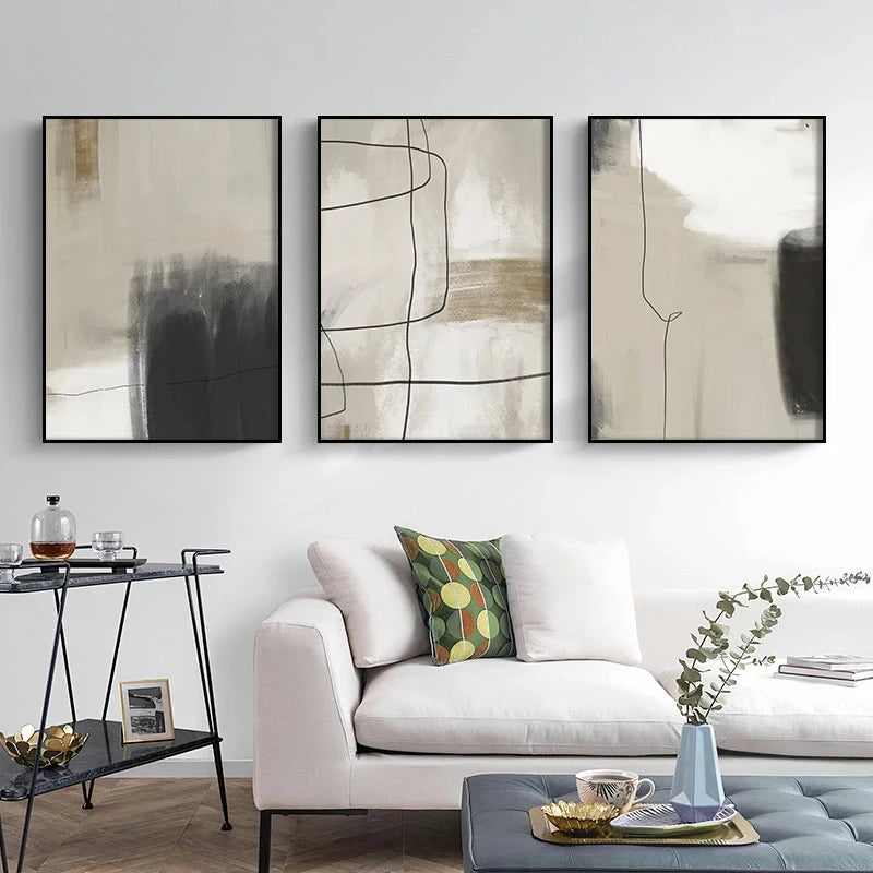 Neutral Tones Scandinavian Abstract Wall Art Fine Art Canvas Prints Beige Grey Pictures For Minimalist Living Room Art For Contemporary Interiors