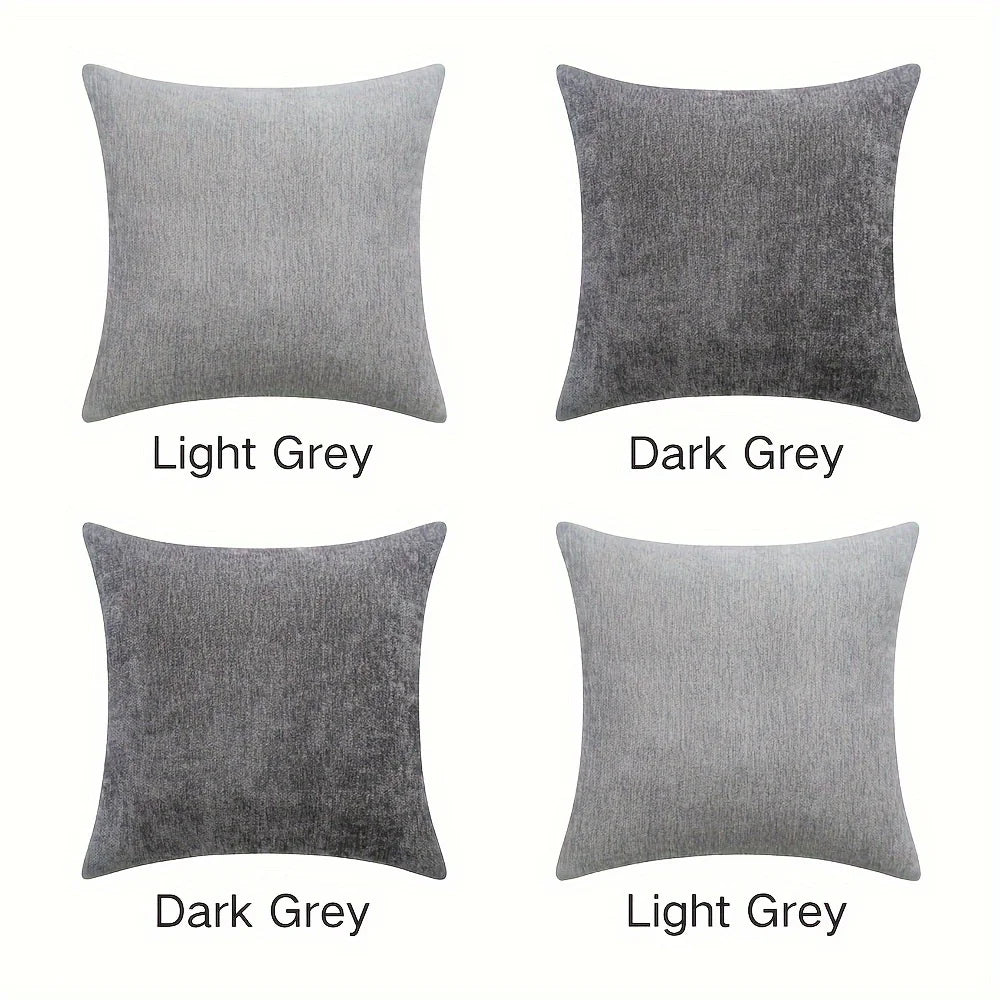 Four gray pillows labeled 'Light Grey' and 'Dark Grey' on a white background.