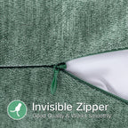 Close-up of an invisible zipper on a green fabric background with text 'Invisible Zipper' and 'Good Quality & Works Smoothly'.