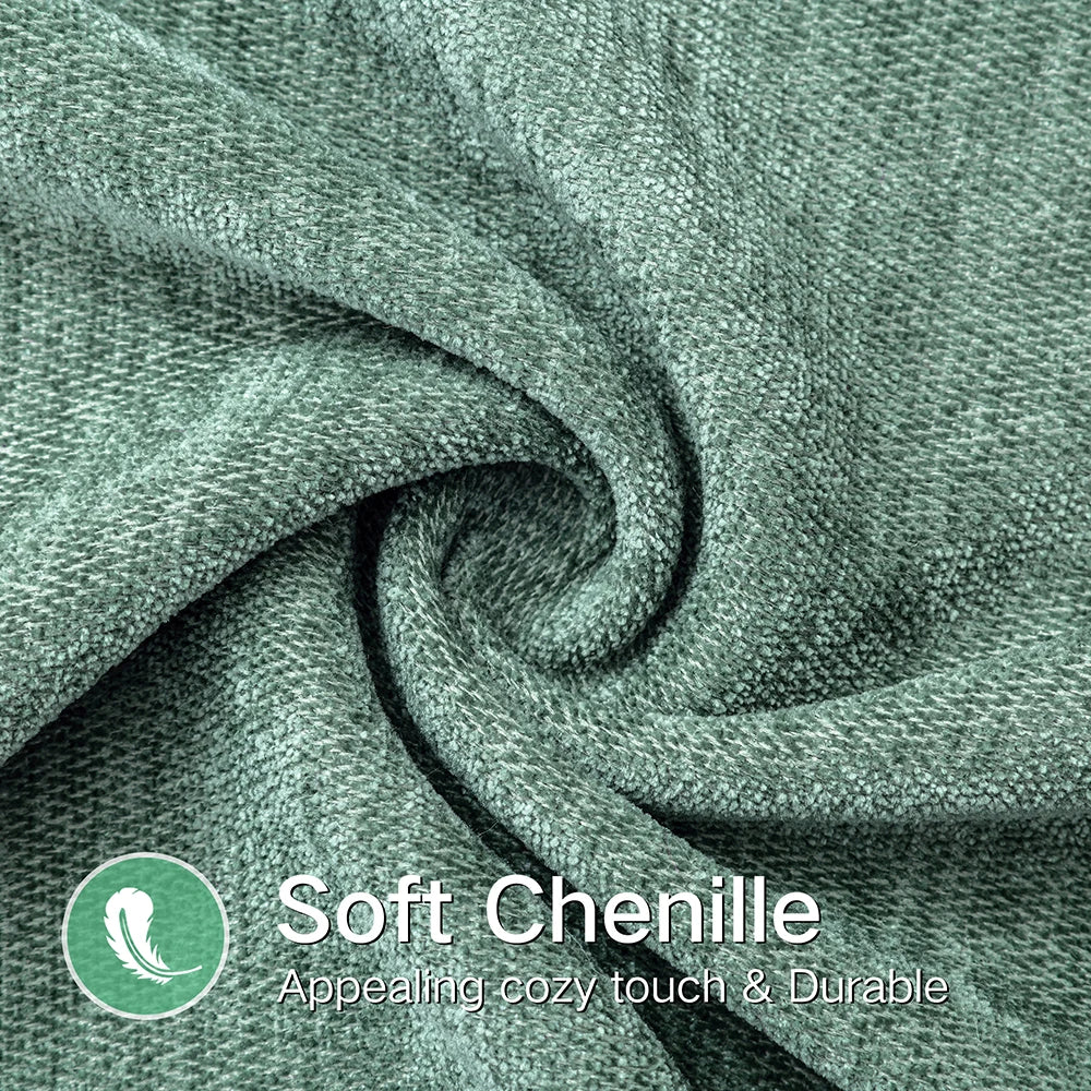 Close-up of soft chenille fabric with text describing its qualities.