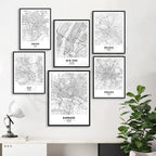 New York, Kiev, Hamburg, Berlin, Munich, Lisbon, Cologne, Dresden, Ankara, Las Vegas City Map Posters Wall Art Black White Fine Art Canvas Prints Stylish Minimalist Posters For Home/Office