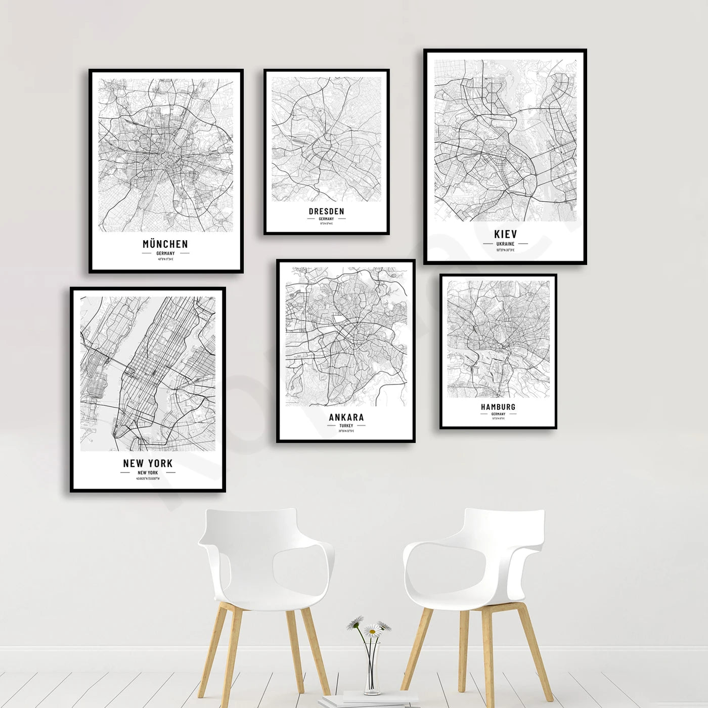 New York, Kiev, Hamburg, Berlin, Munich, Lisbon, Cologne, Dresden, Ankara, Las Vegas City Map Posters Wall Art Black White Fine Art Canvas Prints Stylish Minimalist Posters For Home/Office 2025