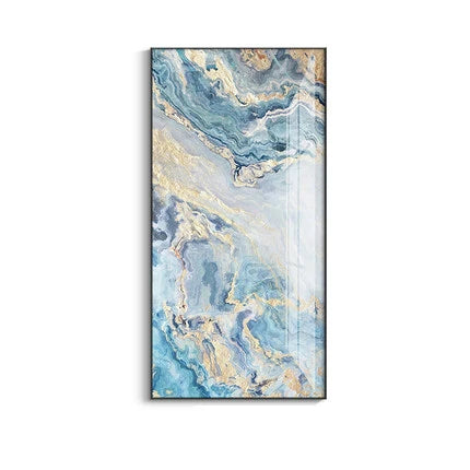 Nordic Aqua Blue Green Golden Liquid Marble Print Wall Art Fine Art Canvas Prints Pictures For Luxury Living Room Foyer Hotel Room Decor