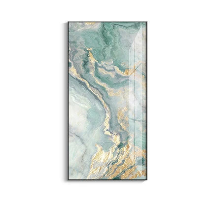 Nordic Aqua Blue Green Golden Liquid Marble Print Wall Art Fine Art Canvas Prints Pictures For Luxury Living Room Foyer Hotel Room Decor