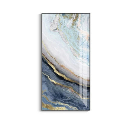 Nordic Aqua Blue Green Golden Liquid Marble Print Wall Art Fine Art Canvas Prints Pictures For Luxury Living Room Foyer Hotel Room Decor