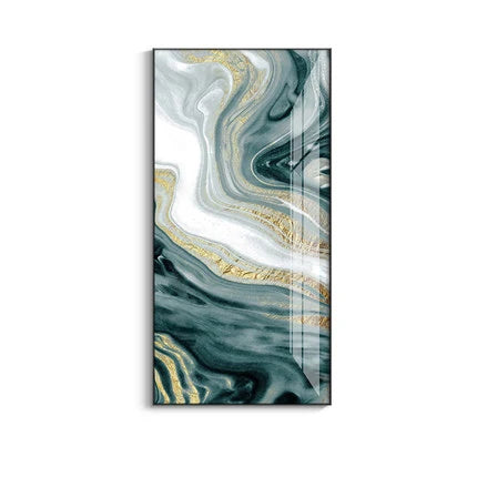 Nordic Aqua Blue Green Golden Liquid Marble Print Wall Art Fine Art Canvas Prints Pictures For Luxury Living Room Foyer Hotel Room Decor