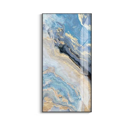 Nordic Aqua Blue Green Golden Liquid Marble Print Wall Art Fine Art Canvas Prints Pictures For Luxury Living Room Foyer Hotel Room Decor