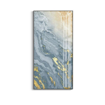 Nordic Aqua Blue Green Golden Liquid Marble Print Wall Art Fine Art Canvas Prints Pictures For Luxury Living Room Foyer Hotel Room Decor