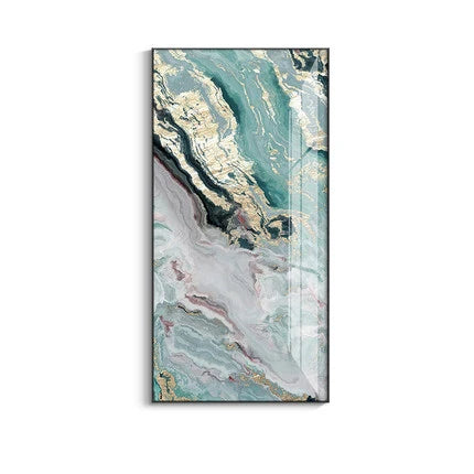 Nordic Aqua Blue Green Golden Liquid Marble Print Wall Art Fine Art Canvas Prints Pictures For Luxury Living Room Foyer Hotel Room Decor