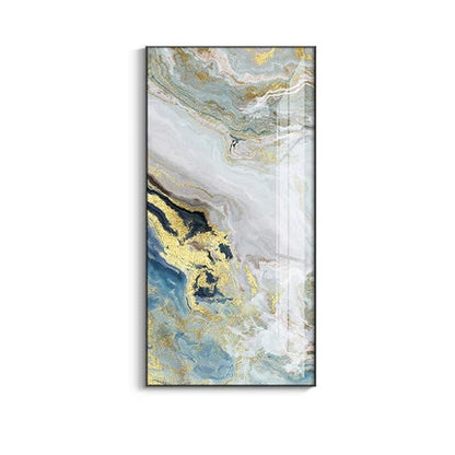 Nordic Aqua Blue Green Golden Liquid Marble Print Wall Art Fine Art Canvas Prints Pictures For Luxury Living Room Foyer Hotel Room Decor