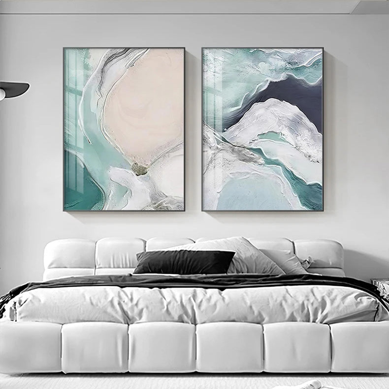 Nordic Abstract Blue Jade Beach Ocean Wall Art Fine Art Canvas Prints Modern Pictures For Living Room Bedroom Hotel Room Decor