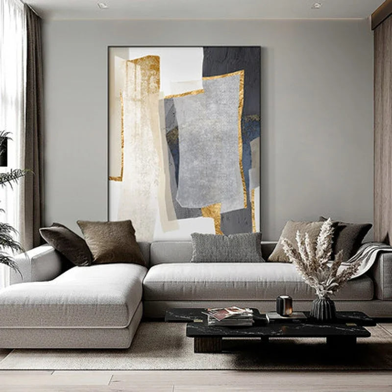 Nordic Abstract Geomorphic Neutral Colors Golden Beige Gray Wall Art Fine Art Canvas Prints Pictures For Modern Apartment Living Room Decor
