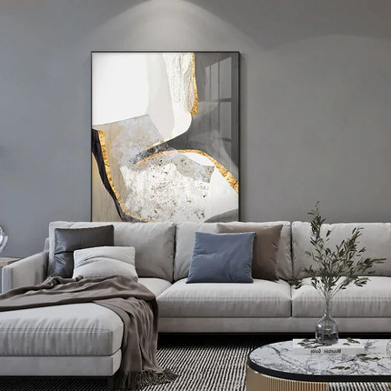 Nordic Abstract Geomorphic Neutral Colors Golden Beige Gray Wall Art Fine Art Canvas Prints Pictures For Modern Apartment Living Room Decor