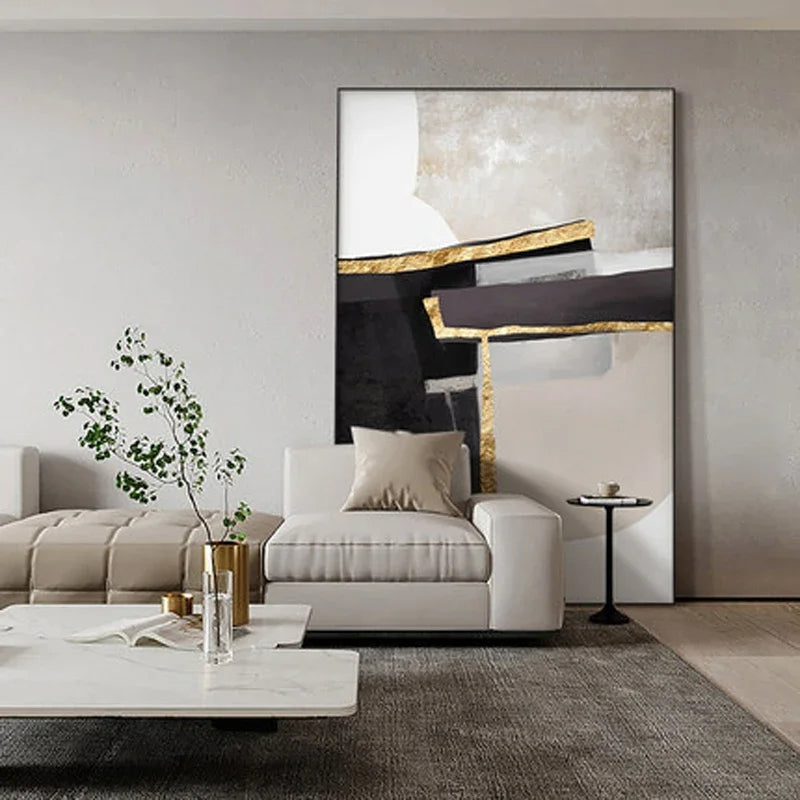 Nordic Abstract Geomorphic Neutral Colors Golden Beige Gray Wall Art Fine Art Canvas Prints Pictures For Modern Apartment Living Room Decor