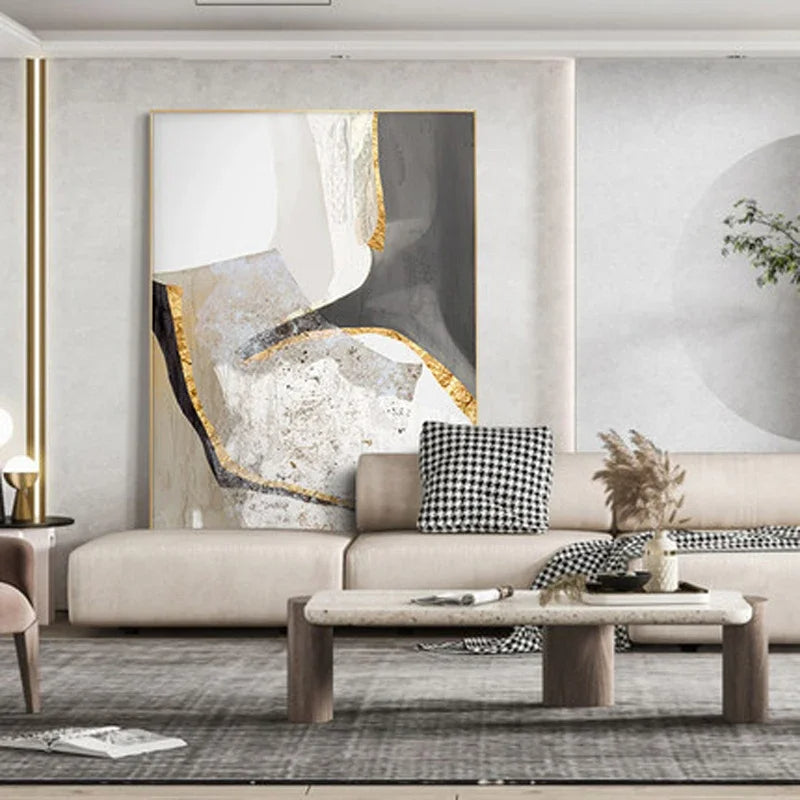 Nordic Abstract Geomorphic Neutral Colors Golden Beige Gray Wall Art Fine Art Canvas Prints Pictures For Modern Apartment Living Room Decor
