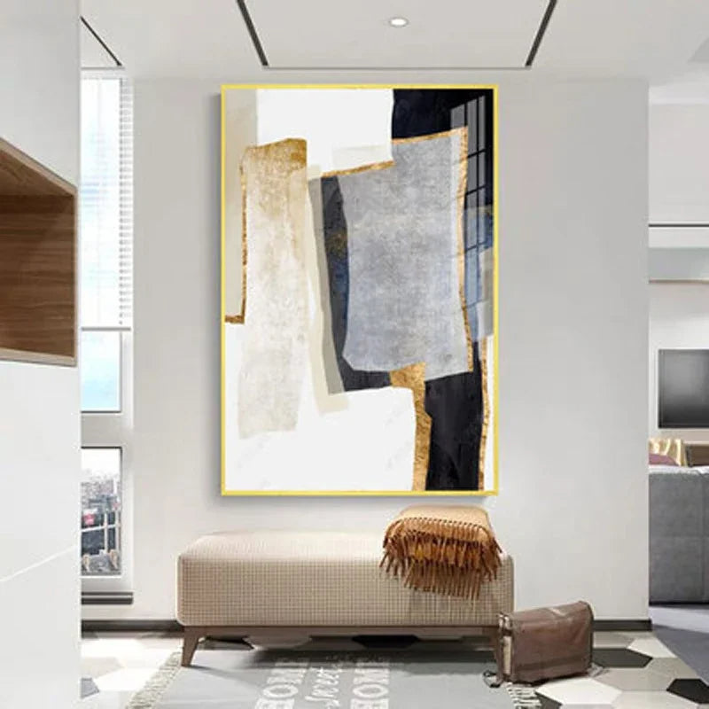 Nordic Abstract Geomorphic Neutral Colors Golden Beige Gray Wall Art Fine Art Canvas Prints Pictures For Modern Apartment Living Room Decor
