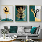 Nordic Abstract Golden Fern Deer Flamingo Wall Art Fine Art Canvas Prints Pictures For Modern Apartment Living Room Dining Room Art Decor