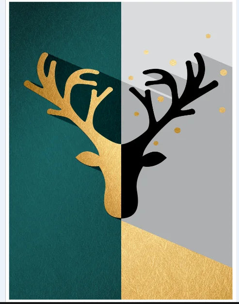 Nordic Abstract Golden Fern Deer Flamingo Wall Art Fine Art Canvas Prints Pictures For Modern Apartment Living Room Dining Room Art Decor