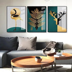 Nordic Abstract Golden Fern Deer Flamingo Wall Art Fine Art Canvas Prints Pictures For Modern Apartment Living Room Dining Room Art Decor