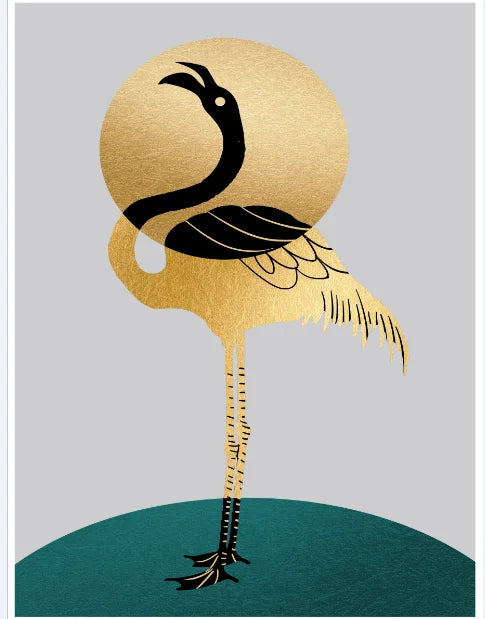 Nordic Abstract Golden Fern Deer Flamingo Wall Art Fine Art Canvas Prints Pictures For Modern Apartment Living Room Dining Room Art Decor