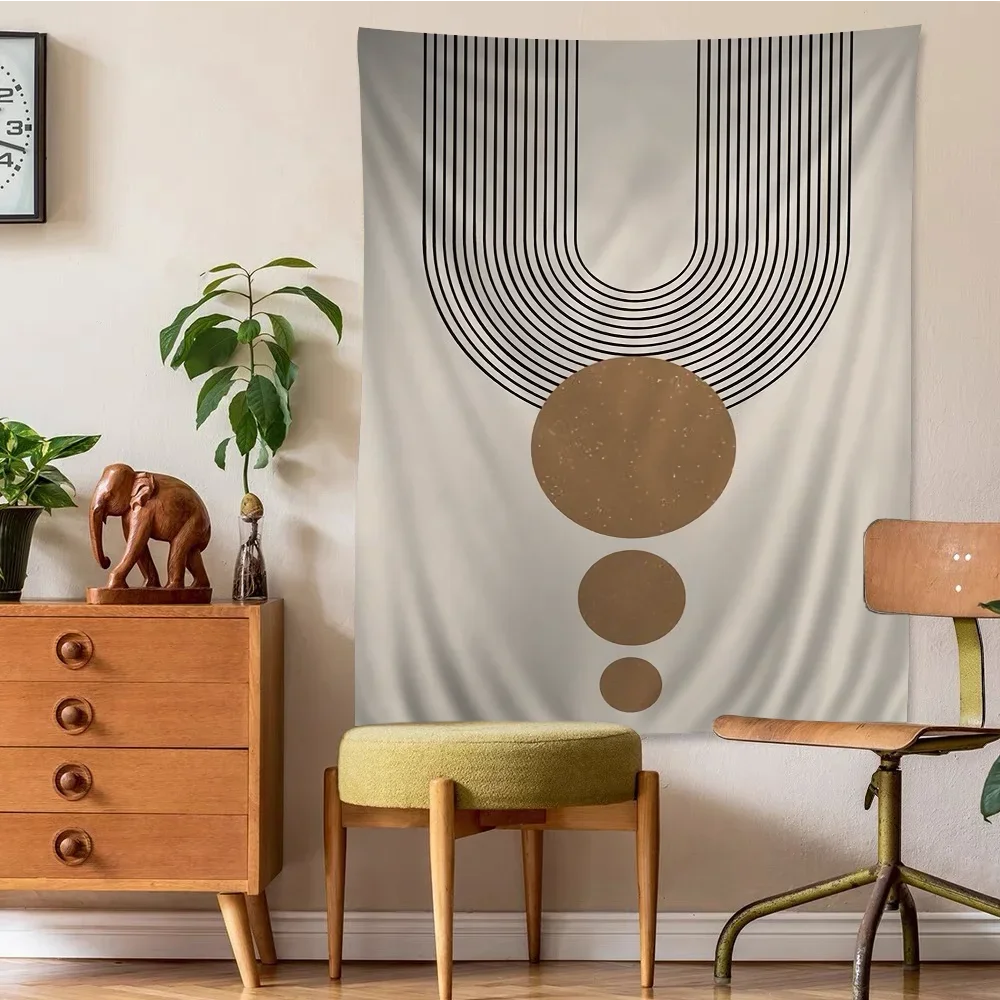 Nordic Abstract Hanging Tapestry Wall Decoration Woven Fabric Printed Modern Minimalist Neutral Colors Geometric Designs 2025