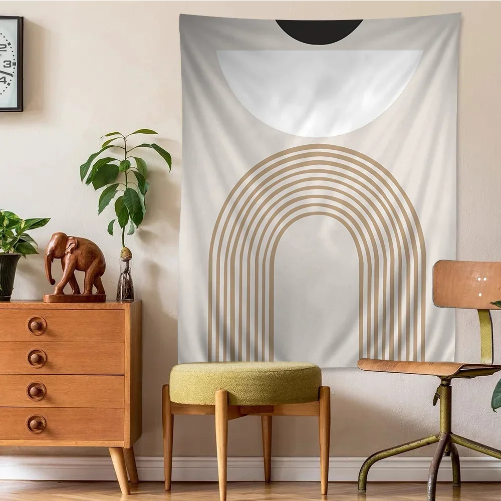 Nordic Abstract Hanging Tapestry Wall Decoration Woven Fabric Printed Modern Minimalist Neutral Colors Geometric Designs 2025