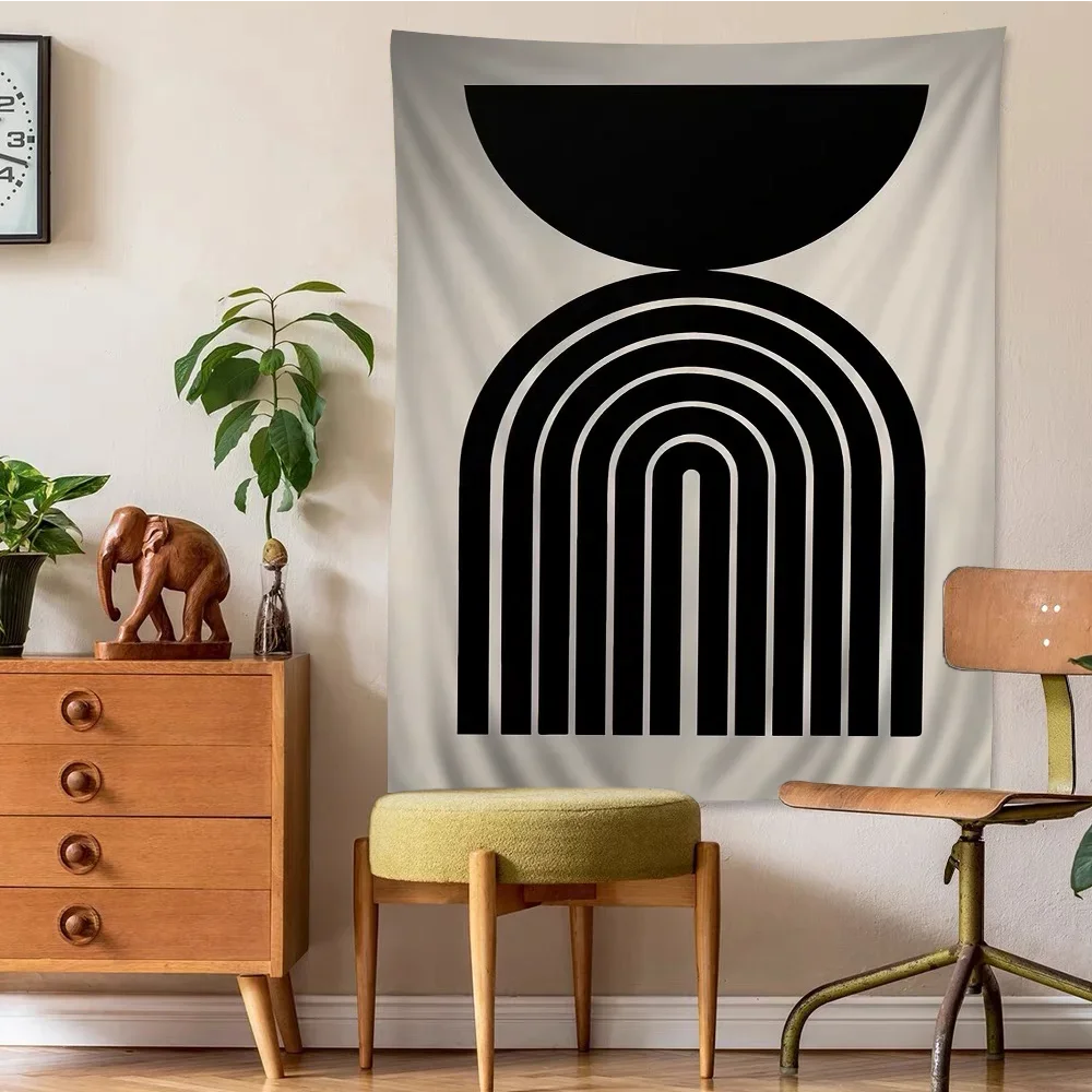 Nordic Abstract Hanging Tapestry Wall Decoration Woven Fabric Printed Modern Minimalist Neutral Colors Geometric Designs 2025