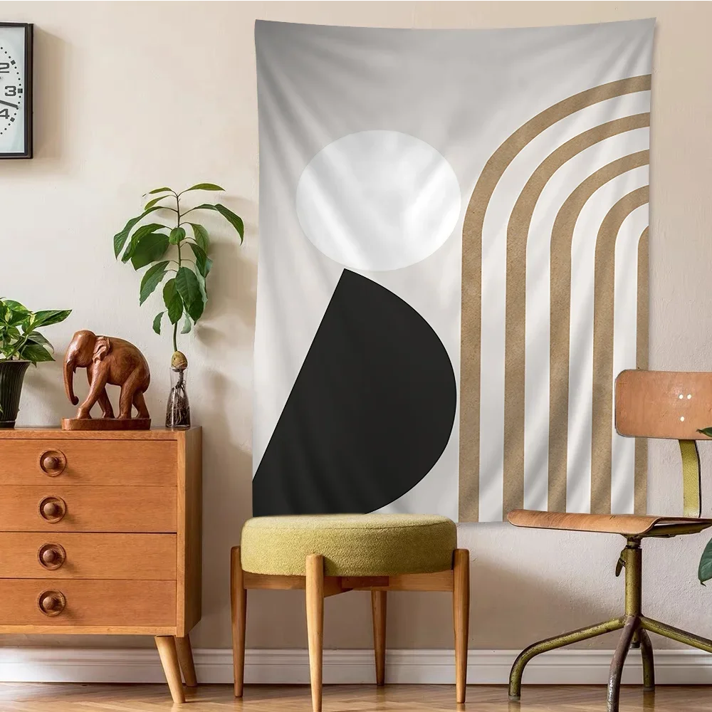 Nordic Abstract Hanging Tapestry Wall Decoration Woven Fabric Printed Modern Minimalist Neutral Colors Geometric Designs 2025