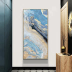Nordic Aqua Blue Green Golden Liquid Marble Print Wall Art Fine Art Canvas Prints Pictures For Luxury Living Room Foyer Hotel Room Decor