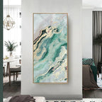 Nordic Aqua Blue Green Golden Liquid Marble Print Wall Art Fine Art Canvas Prints Pictures For Luxury Living Room Foyer Hotel Room Decor