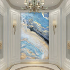 Nordic Aqua Blue Green Golden Liquid Marble Print Wall Art Fine Art Canvas Prints Pictures For Luxury Living Room Foyer Hotel Room Decor