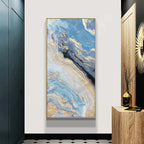 Nordic Aqua Blue Green Golden Liquid Marble Print Wall Art Fine Art Canvas Prints Pictures For Luxury Living Room Foyer Hotel Room Decor