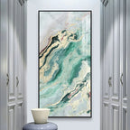 Nordic Aqua Blue Green Golden Liquid Marble Print Wall Art Fine Art Canvas Prints Pictures For Luxury Living Room Foyer Hotel Room Decor