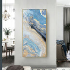 Nordic Aqua Blue Green Golden Liquid Marble Print Wall Art Fine Art Canvas Prints Pictures For Luxury Living Room Foyer Hotel Room Decor