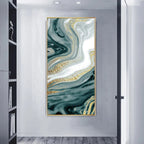 Nordic Aqua Blue Green Golden Liquid Marble Print Wall Art Fine Art Canvas Prints Pictures For Luxury Living Room Foyer Hotel Room Decor