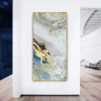 Nordic Aqua Blue Green Golden Liquid Marble Print Wall Art Fine Art Canvas Prints Pictures For Luxury Living Room Foyer Hotel Room Decor