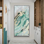 Nordic Aqua Blue Green Golden Liquid Marble Print Wall Art Fine Art Canvas Prints Pictures For Luxury Living Room Foyer Hotel Room Decor