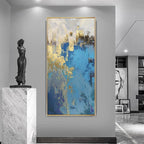 Nordic Aqua Blue Green Golden Liquid Marble Print Wall Art Fine Art Canvas Prints Pictures For Luxury Living Room Foyer Hotel Room Decor