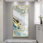 Nordic Aqua Blue Green Golden Liquid Marble Print Wall Art Fine Art Canvas Prints Pictures For Luxury Living Room Foyer Hotel Room Decor