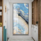 Nordic Aqua Blue Green Golden Liquid Marble Print Wall Art Fine Art Canvas Prints Pictures For Luxury Living Room Foyer Hotel Room Decor