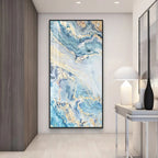 Nordic Aqua Blue Green Golden Liquid Marble Print Wall Art Fine Art Canvas Prints Pictures For Luxury Living Room Foyer Hotel Room Decor