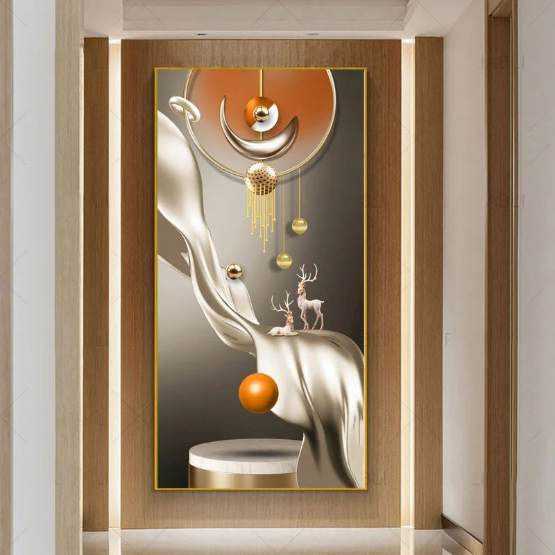 Nordic Celestial Harmony Wall Art Fine Art Canvas Prints Light Luxury Abstract Auspicious Pictures For Modern Apartment Living Room Foyer Art Decor