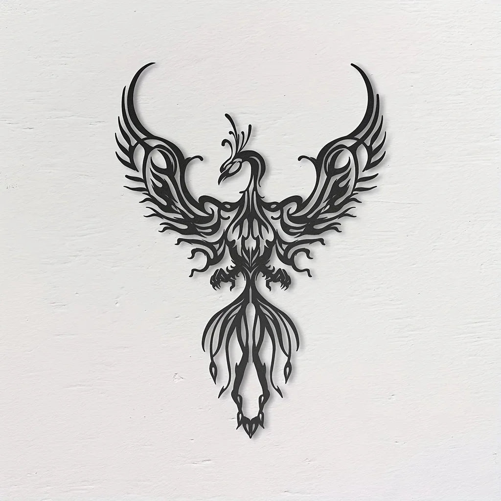 Nordic Fire Phoenix 3d Iron Crafted Black Metal Wall Mounted Art Decoration - Creative Wall Decor For Modern Apartment Living Room Bedroom Dining Room Home Decor