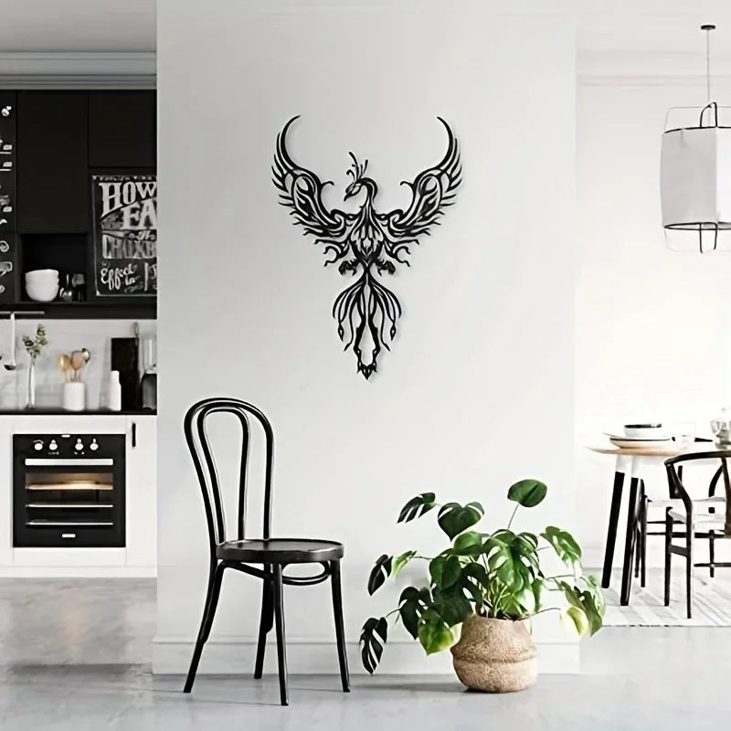Nordic Fire Phoenix 3d Iron Crafted Black Metal Wall Mounted Art Decoration - Creative Wall Decor For Modern Apartment Living Room Bedroom Dining Room Home Decor
