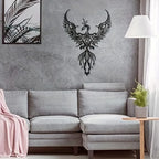Nordic Fire Phoenix 3d Iron Crafted Black Metal Wall Mounted Art Decoration - Creative Wall Decor For Modern Apartment Living Room Bedroom Dining Room Home Decor