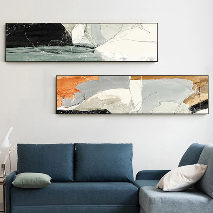 Nordic Geomorphic Abstract Wide Format Wall Art Fine Art Canvas Prints Modern Pictures For Above The Bed Contemporary Living Room Art For Above The Sofa