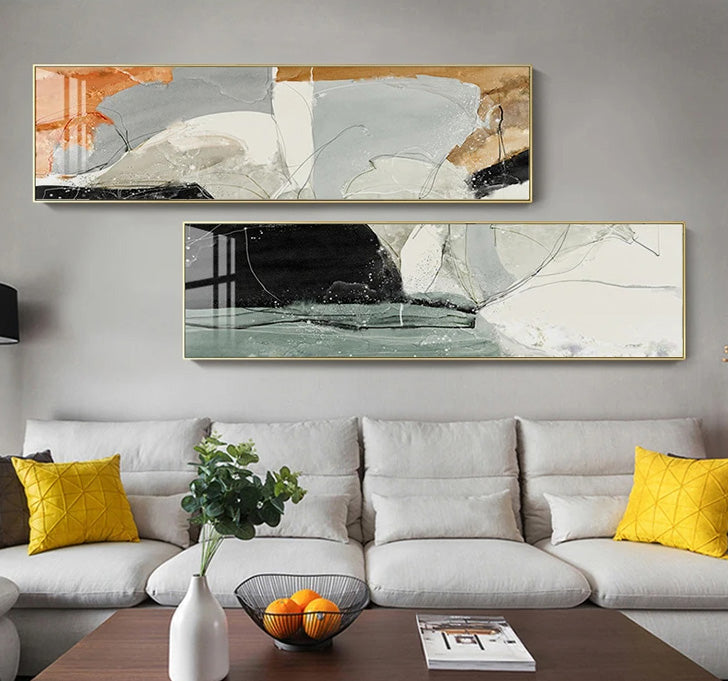 Nordic Geomorphic Abstract Wide Format Wall Art Fine Art Canvas Prints Modern Pictures For Above The Bed Contemporary Living Room Art For Above The Sofa
