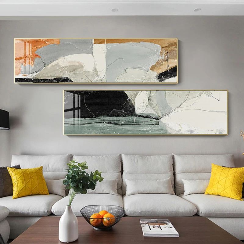 Nordic Geomorphic Abstract Wide Format Wall Art Fine Art Canvas Prints Modern Pictures For Above The Bed Contemporary Living Room Art For Above The Sofa